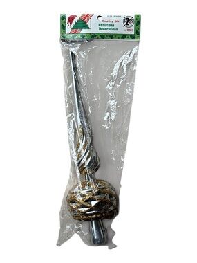 Vintage Misco MCM Silver w/Gold Sparkle Plastic Finial Christmas Tree Topper New